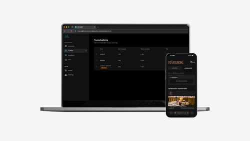 Intellipocketin keskitetty lahjakorttien hallintajärjestelmä tietokoneen ruudulla ja Ståhlbergin digitaalinen lahjakorttinäkymä älypuhelimessa.