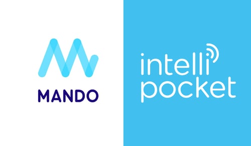 Mando- ja Intellipocket-yritysten logot rinnakkain kuvaamassa kassajärjestelmän ja kanta-asiakasohjelman saumatonta integraatiota.