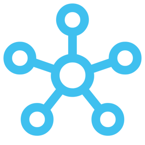 Datan integraatiota ja automaattista tiedonkeruuta kuvaava symboli, joka yhdistää pirstaleisen asiakasdatan yhdeksi selkeäksi 360-näkymäksi.