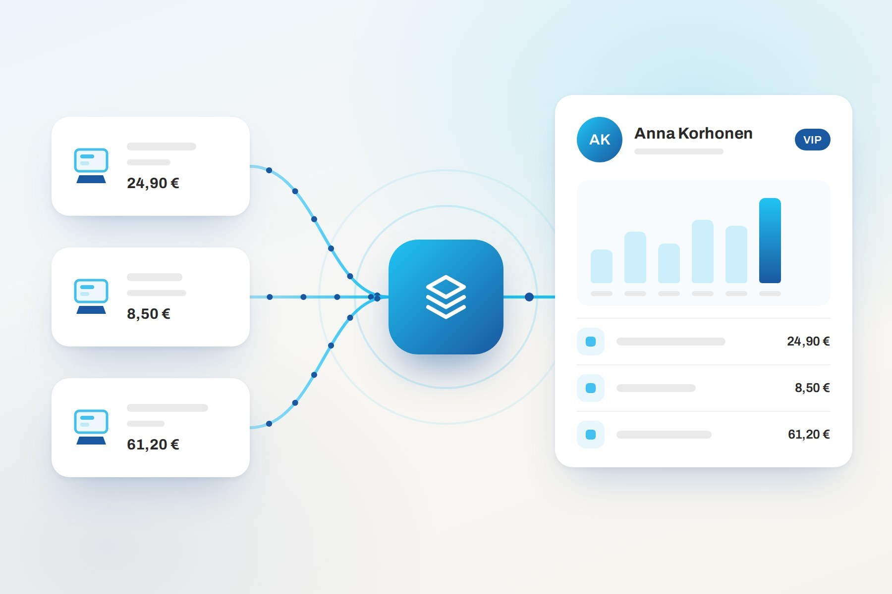 Purchase data from POS systems combined into a single customer profile in Intellipocket