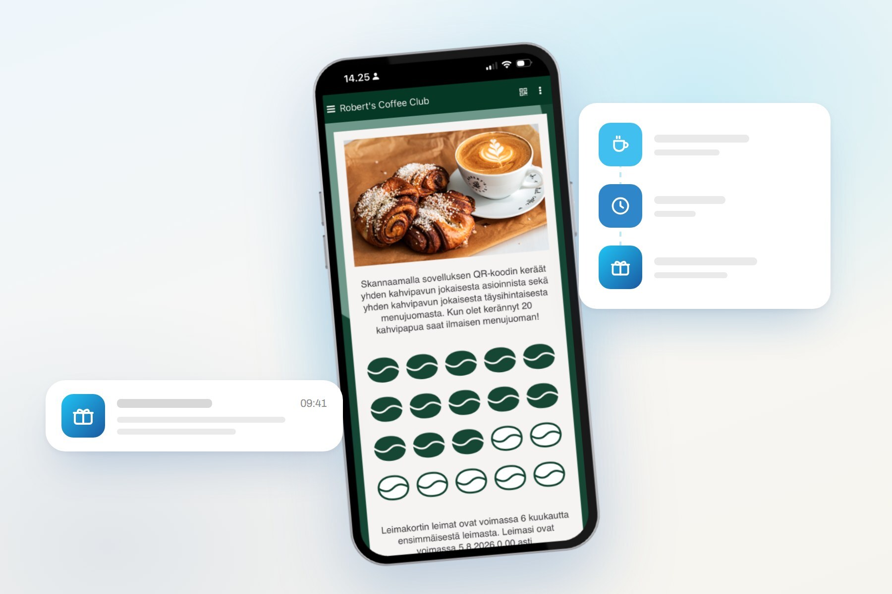 Robert's Coffee Club stamp card with an automated reward sent as a push notification